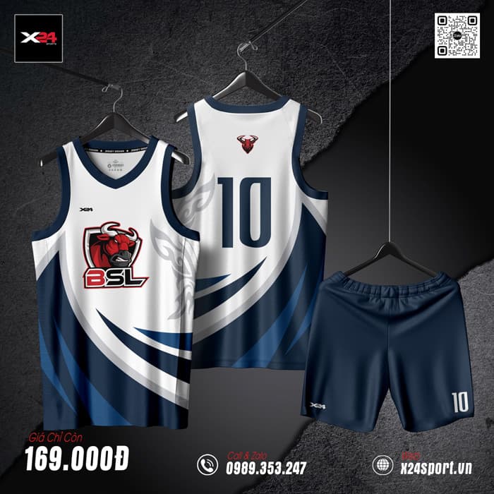 Áo Bóng Rổ Thiết Kế Trắng Xanh Navy BSL – Năng Động &amp; Chuyên Nghiệp